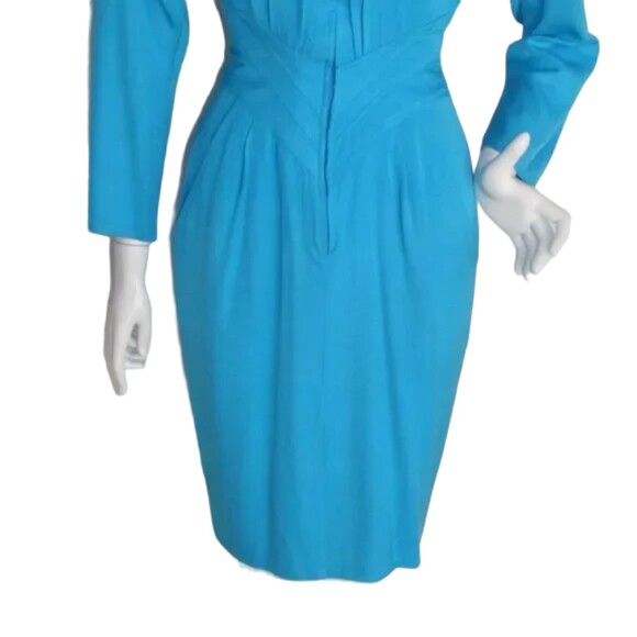 Avant Garde Dress, XS/S, VINTAGE, Aqua Blue, Statement Shoulders, Zip front, LS - Picture 11 of 15